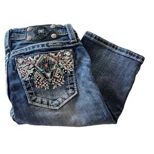 VTG Miss Me Bermuda JEAN SHORTS Girls Sz 12 Rhinestone Southwestern Embroidery